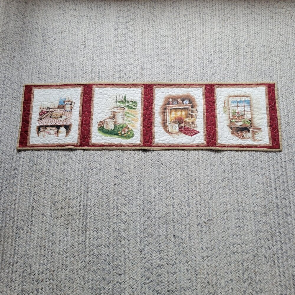 Quilted Fabric Panel Table Runner Wall Hanging Farmhouse Farm Country Cottage
